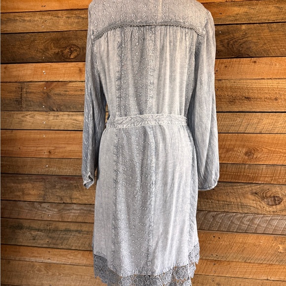 Bohemian Baby Doll Button Down Shirt Dress in Light Gray Size L NWT - Picture 11 of 14